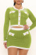 Green Yellow Casual Daily Solid Patchwork O Neck Long Sleeve Two Pieces