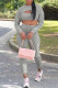 Grey Casual Solid Hollowed Out Patchwork Draw String O Neck Long Sleeve Two Pieces