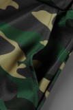 Army Green Casual Camouflage Print Patchwork Long Sleeve Two Pieces