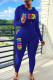 Royal Blue Casual Print Patchwork Hooded Collar Long Sleeve Two Pieces