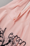 Pink Casual Print Patchwork Hooded Collar Long Sleeve Two Pieces
