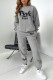 Grey Casual Print Patchwork O Neck Long Sleeve Two Pieces