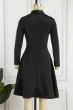 Black Casual Solid Patchwork V Neck A Line Dresses