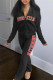 Black Casual Letter Print Patchwork Hooded Collar Long Sleeve Two Pieces