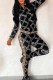 Black Casual Print Patchwork Zipper Collar Long Sleeve Two Pieces