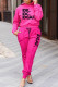 Rose Red Casual Print Patchwork O Neck Long Sleeve Two Pieces