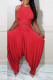 Red Street Solid Fold O Neck Sleeveless Two Pieces
