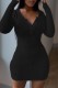 Black Sexy Casual Solid Patchwork V Neck Long Sleeve Dresses