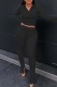 Black Casual Solid Patchwork Turndown Collar Long Sleeve Two Pieces