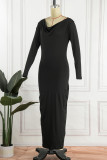 Blue Casual Solid Patchwork V Neck Long Sleeve Dresses