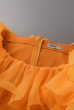 Orange Sexy Formal Solid Patchwork O Neck One Step Skirt Dresses