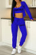 Royal Blue Casual Print Patchwork Zipper Hooded Collar Long Sleeve Two Pieces