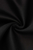 Black Casual Solid Patchwork V Neck A Line Dresses