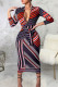 Multicolor Casual Print Bandage Patchwork V Neck A Line Dresses