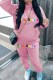 Pink Casual Print Letter Hooded Collar Long Sleeve Two Pieces