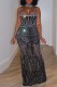 Black Sexy Patchwork Hot Drilling Hollowed Out Backless Halter Long Dress Dresses