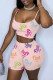Pink Sexy Casual Letter Print Backless Spaghetti Strap Sleeveless Two Pieces