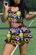 Cartoon Casual Print Patchwork U Neck Sleeveless Two Pieces