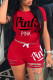 Red Fashion Casual Letter Print Ripped O Neck Short Sleeve Two Pieces