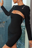 Black Sexy Solid Hollowed Out Patchwork O Neck Long Sleeve Dresses