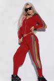 Red adult Sexy Fashion Split Striped asymmetrical Zippered Patchwork Two Piece Suits pencil Lo