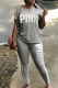 Grey Casual Street Print Basic O Neck Short Sleeve Two Pieces