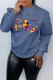 Blue Street Vintage Print Patchwork O Neck Tops