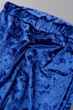 Deep Blue Casual Solid Patchwork Zipper Collar Long Sleeve Two Pieces