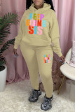 Pink Casual Print Patchwork Hooded Collar Long Sleeve Two Pieces
