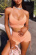 Light Orange Sexy Sportswear Letter Print Backless Spaghetti Strap Sleeveless Two Pieces