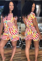 Red Bandage Print Casual Fashion Rompers