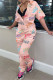 Pink Fashion Casual Letter Print Basic Turndown Collar Regular Jumpsuits