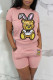 Red Bean Powder Casual Geometric Print Sequins Pocket O Neck Short Sleeve Two Pieces