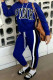 Blue Casual Letter Print Bandage Patchwork Hooded Collar Long Sleeve Two Pieces