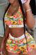 Colour Casual Sportswear Print Vests U Neck Sleeveless Two Pieces