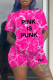 Rose Red Fashion Casual Letter Print Basic O Neck Short Sleeve Two Pieces