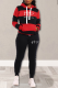 Red Street Striped Draw String Hooded Collar Long Sleeve Two Pieces