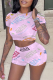 Pink Casual Print Patchwork O Neck Short Sleeve Two Pieces