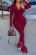 Burgundy Casual Solid Patchwork Zipper Collar Skinny Jumpsuits