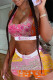 Orange Pink Casual Sportswear Print Vests U Neck Sleeveless Two Pieces