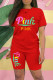 Red Fashion Casual Letter Print Basic O Neck Short Sleeve Two Pieces