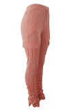 Pink Black Green Pink Orange Yellow Fluorescent green Drawstring Sleeveless Mid Patchwork Solid Pocket Draped Boot Cut Pants Bottoms