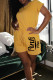 Yellow Fashion Casual Letter Print Basic O Neck Regular Romper