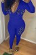Blue Casual Print Letter Hooded Collar Long Sleeve Two Pieces