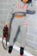 Grey Casual Letter Embroidered Hooded Collar Long Sleeve Two Pieces