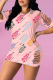 Pink Sexy Print Patchwork O Neck Straight Dresses