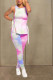 Pink Blends Casual Print Draped Bandage Zippered pencil Sleeveless Two Pieces