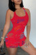 Red Casual Sportswear Print Vests U Neck Skinny Romper