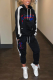 Black Casual Print Letter Hooded Collar Long Sleeve Two Pieces