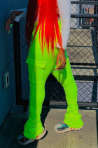 Fluorescent green Black Green Pink Orange Yellow Fluorescent green Drawstring Sleeveless Mid Patchwork Solid Pocket Draped Boot Cut Pants Bottoms